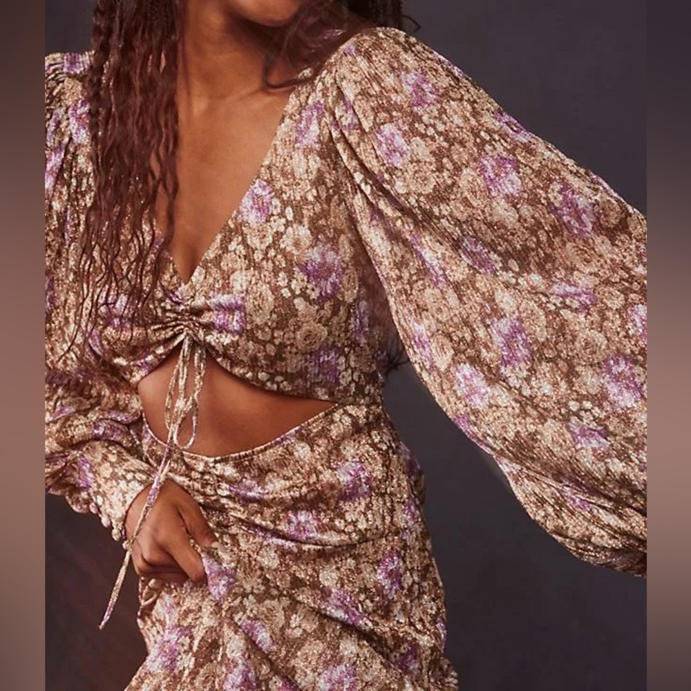 NWT For Love & Lemons Wynne Maxi Dress Shimmer Women’s Medium Cut-Out Sparkles - Picture 4 of 13